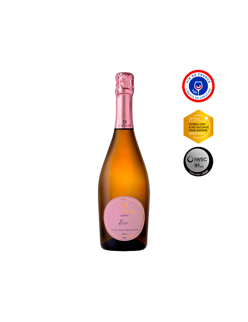 Chavin Zéro Rosé Effervescent vin rosé pétillant désalcoolisé 75cl