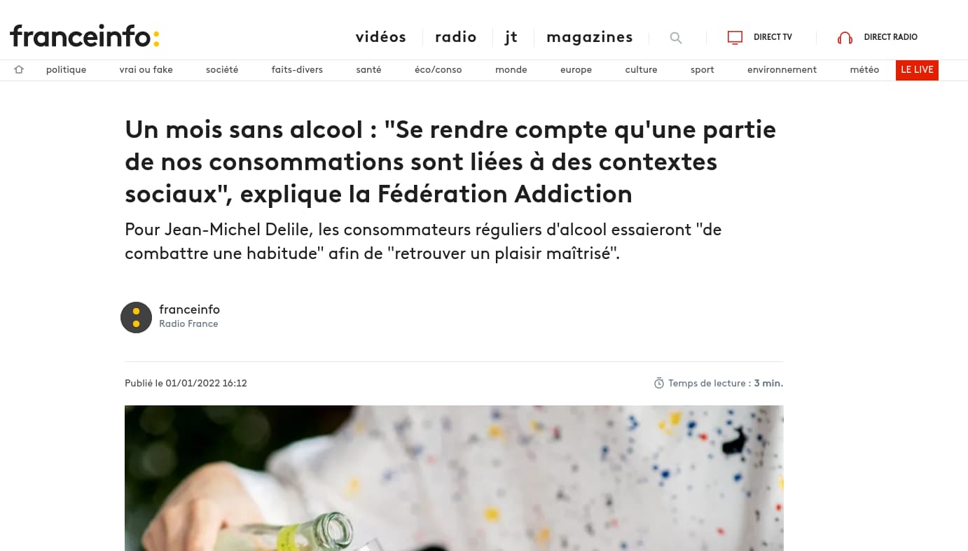 Stop addiction alcool, France TV info