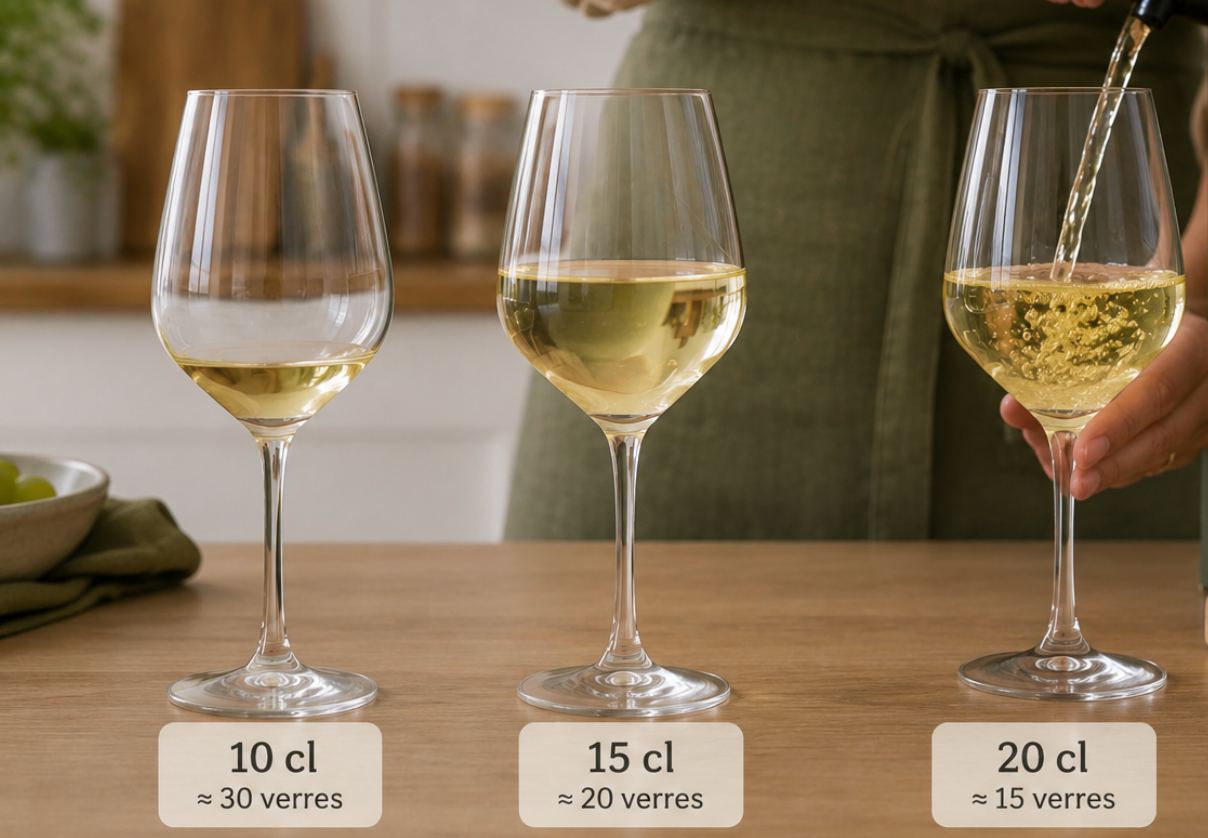 Repères de service en centilitres pour calculer le nombre de verres d’un BIB 3L